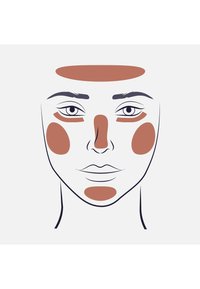 Illustrazione facciale con forme di contorno marrone distintive sulla fronte, sulle guance, sul naso e sul mento, accompagnata da un'arte lineare minimalista per i tratti del viso.