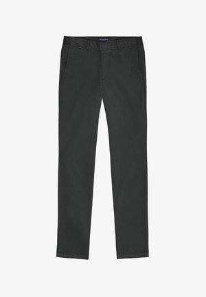 Pantalon droit noir pour homme avec poches latérales et ceinture, posé à plat sur un fond blanc.