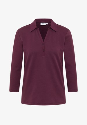 Polo a maniche lunghe borgogna in morbidissimo materiale, caratterizzato da un colletto, una chiusura a tre bottoni e una vestibilità comoda.