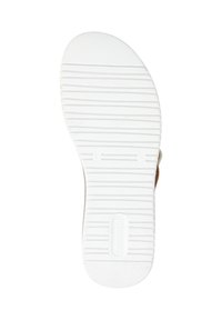 Semelle en caoutchouc blanc avec rainures horizontales et logo de la marque en relief. Embouts arrondis et talon légèrement surélevé assurent une bonne adhérence.