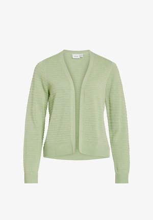 Heleroheline avatud esiosaga kootud kardigan, millel on pikad varrukad ning soonilised mansetid ja ääred.