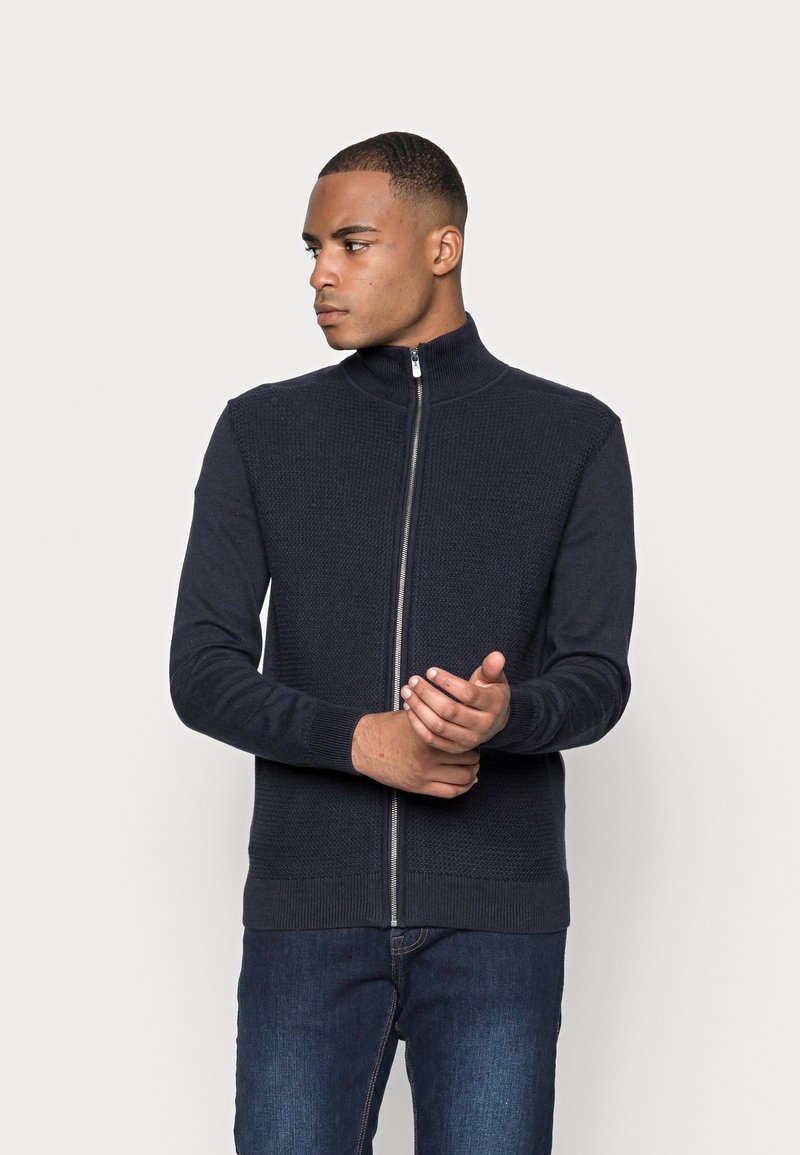 TOM TAILOR BASIC STRUCTURE ZIP JACKET - Gilet - navy melange