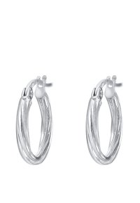 Boucles d'oreilles en argent avec un design torsadé, présentant une finition polie et un fermoir sécurisé. Forme ronde avec des bords lisses.