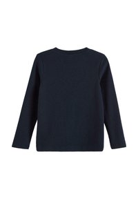Kungsblå långärmad topp i ribbat tyg. Rundhals, sömlösa axlar och rak nederkant. Enkel, enfärgad design utan dekorationer.