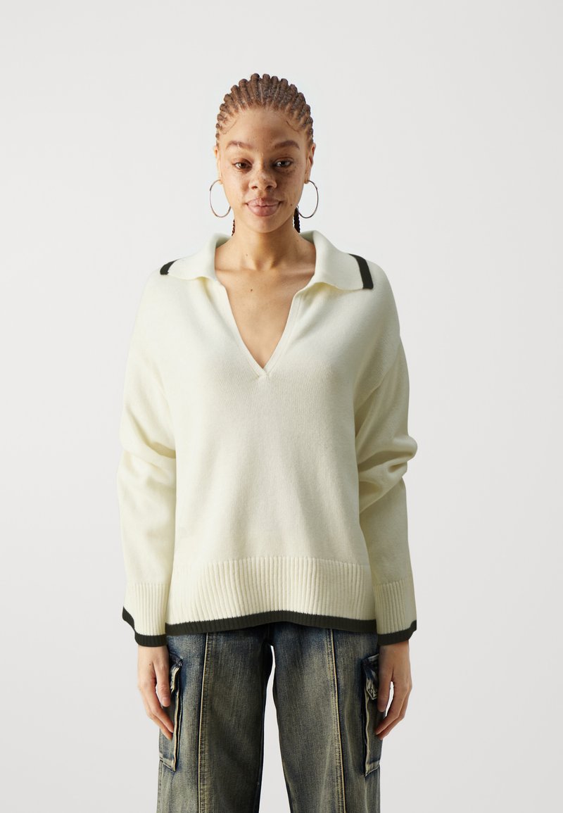 Gina Tricot COLLAR - Džemper - offwhite/black