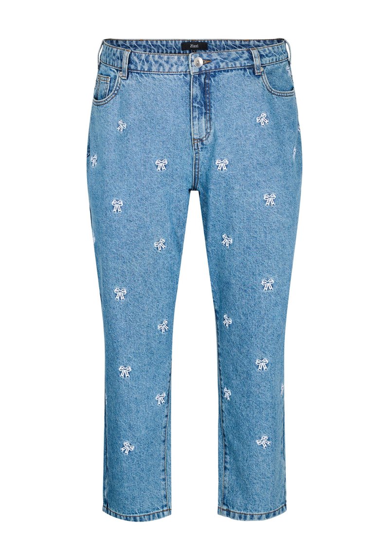 Zizzi MILLE MOM FIT MIT STICKEREI - Jeans baggy - light blue bow emb 