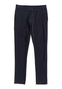 Navyblå chinos i lättviktig bomull, med knäppning, standardfickor och en slim fit-design med minimala sömdetaljer.