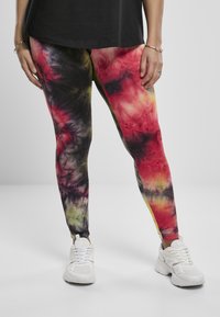 Urban Classics - TIE DYE HIGH WAIST  - Tajice-hlače - darkpink/black Minijatura 1