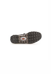 Zwarte rubberen buitenzool met textuur voor grip; beige tussenzool met "rollingsoft" logo. Soepel bovenmateriaal dat zich aanpast voor comfort en ondersteuning.