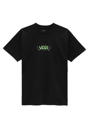T-shirt noir Vans à manches courtes avec un petit logo Vans vert et le texte "Since 1966 Off The Wall" centré sur la poitrine.