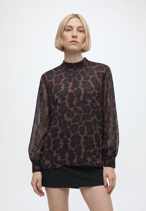 VILA, VIEMMA HIGHNECK  - Блуза - black beauty/seal brown leo