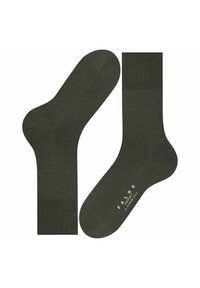 Grüne Baumwollsocken mit einem gerippten Bündchen, glatter Textur und verstärkter Spitze. Verfügen über eine weiße Markenaufschrift auf der Sohle.