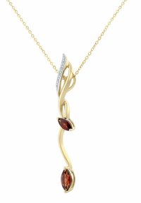 Collar con colgante de oro que presenta un diseño retorcido con dos gemas rojas talla marquesa y diamantes de acento en un engaste de plata.