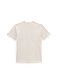 Camiseta de manga corta en color crema claro, hecha de tela suave, con un escote redondo y un acabado liso, sin gráficos visibles en la parte posterior.