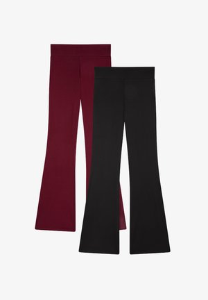 Due paia di leggings svasati in bordeaux e nero, con un tessuto liscio ed elastico e una fascia in vita larga.
