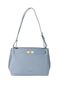 Borsa a tracolla in pelle blu chiaro con finitura testurizzata, manico singolo regolabile e chiusura dorata sul davanti.