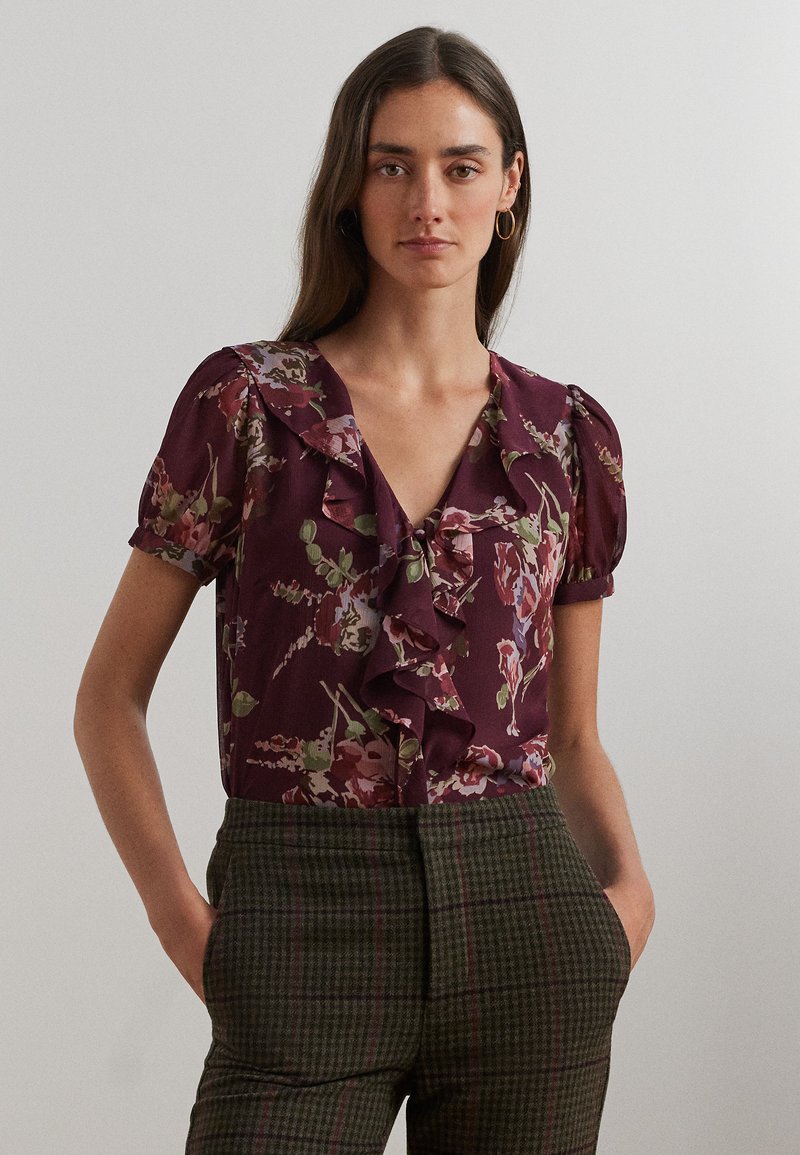 Lauren Ralph Lauren FLORAL GEORGETTE PUFF SLEEVE BLOUSE - Blūze - burgundy