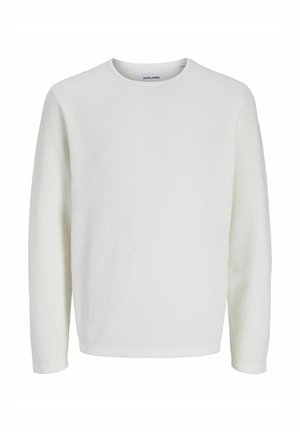 Vit, långärmad tröja i texturerad tyg med rund halsringning och ribbade kanter. Mjuk, lätt material.