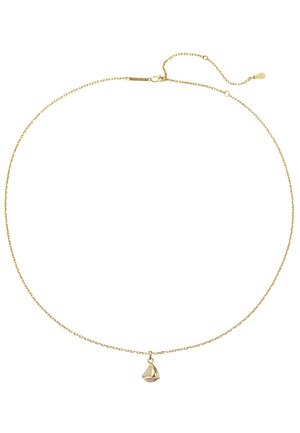 Gold chain necklace with a small sailboat pendant featuring diamond-like stones on the sails.