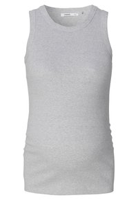 Grijze geribde tanktop met een ronde halslijn en een mouwloos ontwerp, gemaakt van een zachte stretchstof. Klassieke pasvorm die geschikt is voor het combineren met andere kleding.