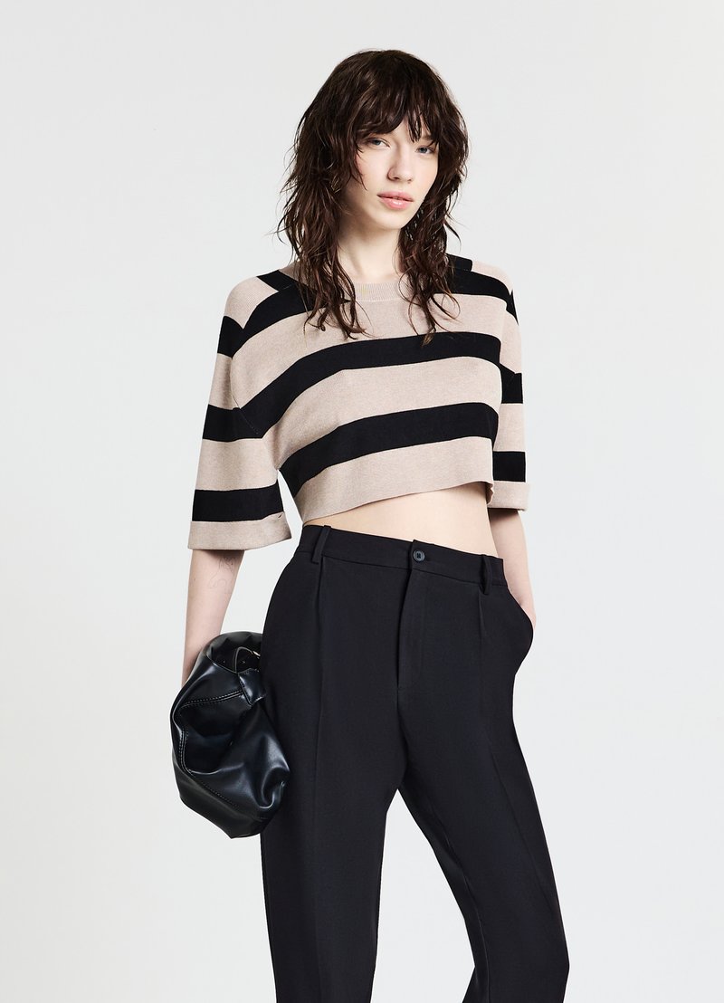 Calliope CROP A RIGHE - T-shirt con stampa - var ultrablack