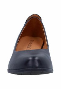 Ballerine in pelle blu navy con punta rotonda e profilato basso. Esterno liscio, design semplice, con soletta marrone chiaro.