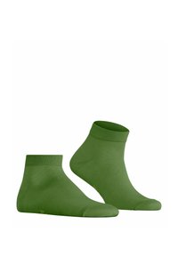 Calzini alla caviglia verdi in cotone con orlo a coste, caratterizzati da una texture liscia e design senza cuciture sulla punta. Adatti per un abbigliamento casual.