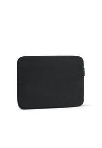 Czarna etui na laptopa z gładkim wykończeniem, prostokątny kształt i zamek błyskawiczny. Minimalistyczny design, brak widocznych znaków towarowych lub wzorów.