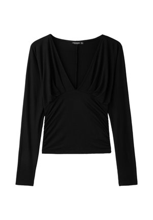 Stradivarius, LONG SLEEVE V-NECK T-SHIRT - T-shirt à manches longues - black
