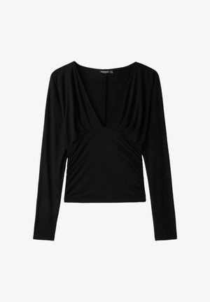 Stradivarius, LONG SLEEVE V-NECK T-SHIRT - T-shirt à manches longues - black