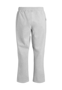 Pantalon de survêtement gris en tissu doux, avec une taille élastique et des jambes droites. Pas de poches ni de motifs visibles.