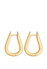 Goldfarbene Ohrhänger mit einer einzigartigen länglichen Tropfenform und glatter Oberfläche, ausgestattet mit einem Scharnierverschluss.