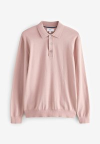 Langærmet polo skjorte i lys pink, lavet af blødt stof. Har en klassisk krave, tre knapper samt ribbede manchetter og kant.