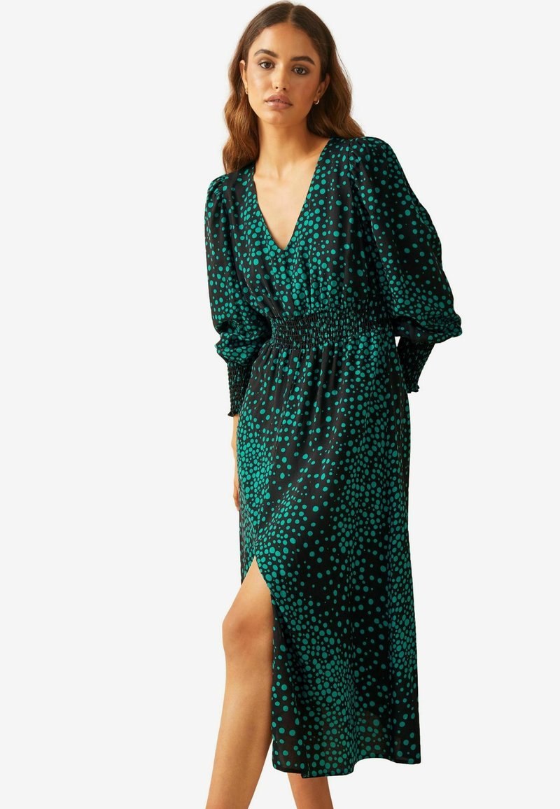 Friends Like These SHIRRED PUFF SLEEVE MIDI REGULAR FIT - Vestido informal - green black print