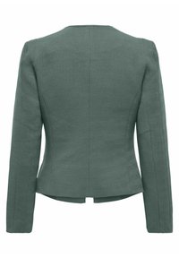Op maat gemaakte blazer van textuur groen stof, slim fit ontwerp met lange mouwen, ronde halslijn en een subtiel visgraatpatroon.