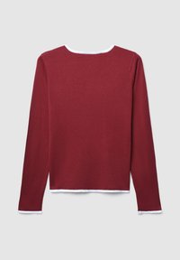 Camicia bordò a maniche lunghe con colletto e bordi delle maniche bianchi, realizzata in morbido materiale knit, con un semplice design della schiena rotonda.