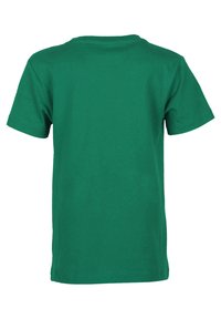 Vihreä puuvillapaita, jossa on lyhyet hihat, pyöreä pääntie ja sileä pinta. Selkäosa on yksinkertainen ilman printtejä tai graafisia kuvastoja.