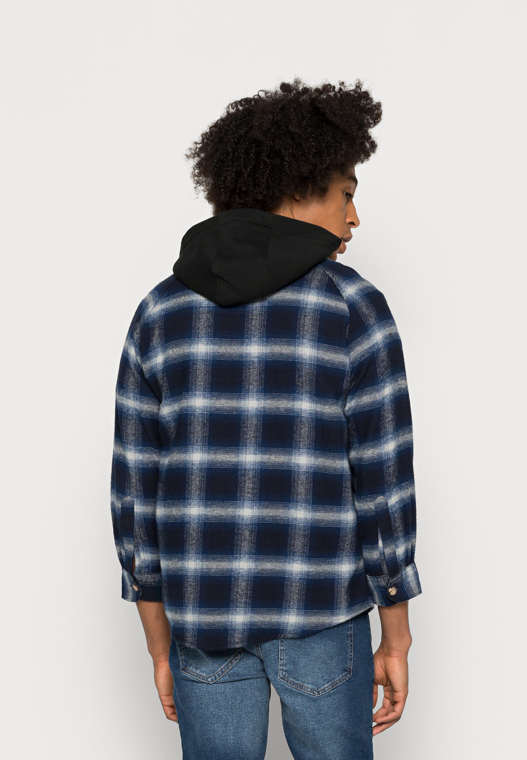 Denim Project Heavy Boxy Check Hoodie Shirt, Men's, Size: Medium, Blue