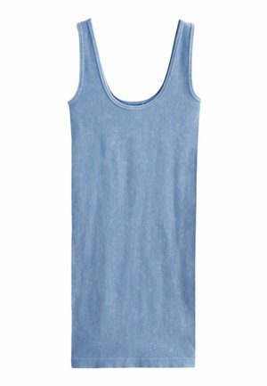 Heledsinine ribakujuline tank-top, millel on ümar kaelus ja laiad sangad, valmistatud pehmest ja venivast kangast. Ei mingeid mustreid ega lisandeid.
