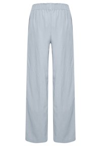 Lichtblauwe wijde broek gemaakt van een zachte, textuur stof met een elastische tailleband en een comfortabele pasvorm.