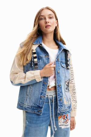 CHAQ MICKEY ART - Jeansjacke - blue denim/beige