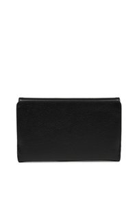 Portafoglio in pelle nera con finitura testurizzata, forma rettangolare e bordi puliti. Nessun hardware o accenti visibili, design semplice.