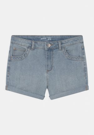 Svetlo modri jeans kratke hlače z zavihanimi robovi, sprednji gumb, zadrga in pet žepkov, velikost za mladostnike, stare 10-11 let.