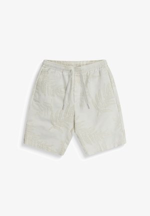 Pantaloncini casual beige chiaro con elastico in vita, coulisse, tasche laterali e motivo sottile di foglie di felce.