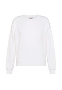 Vit sweatshirt med rund hals, långa ärmar och ribbade muddar. Tillverkad av ett mjukt tyg med en avslappnad passform och subtila sömsdetaljer.