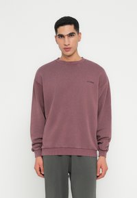 Lila Baumwoll-Sweatshirt mit langen Ärmeln und Rundhalsausschnitt, versehen mit einem dezenten Logo auf der Brust sowie gerippten Bündchen und Saum.
