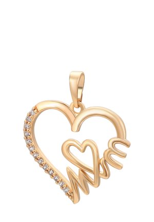 Guld hjärtformat hänge med ena sidan prydd med små diamanter och "MAMMA" integrerat i designen.