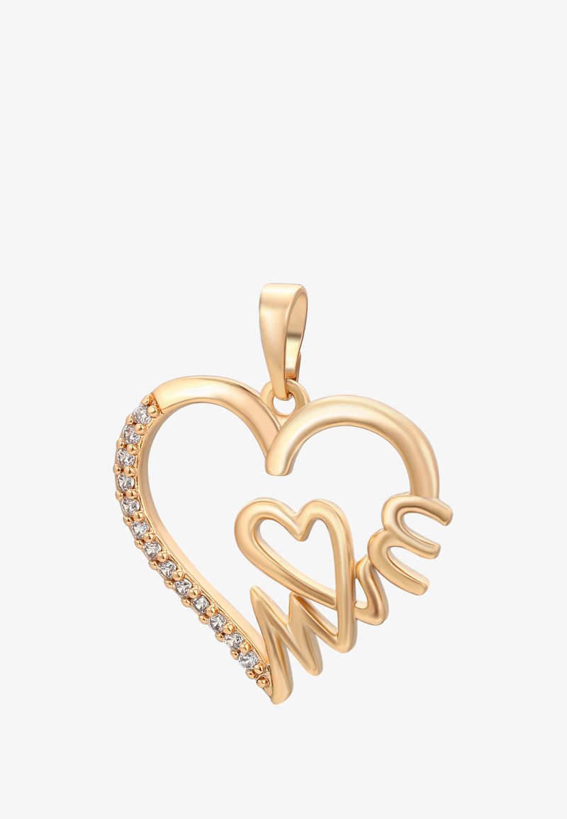 Pendentif en forme de cœur en or avec un côté orné de petits diamants et le mot "MAMAN" intégré dans le design.