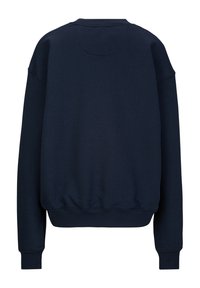Marineblauwe sweatshirt, gemaakt van een zachte stof, met een ronde hals, geribde manchetten en zoom, met een eenvoudig, minimalistisch ontwerp en zonder patronen.