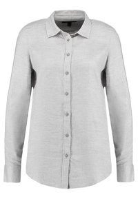 Grå långärmad skjorta i vävt tyg, med knäppning fram, krage och en subtil texturerad finish. Enkel och mångsidig design.
